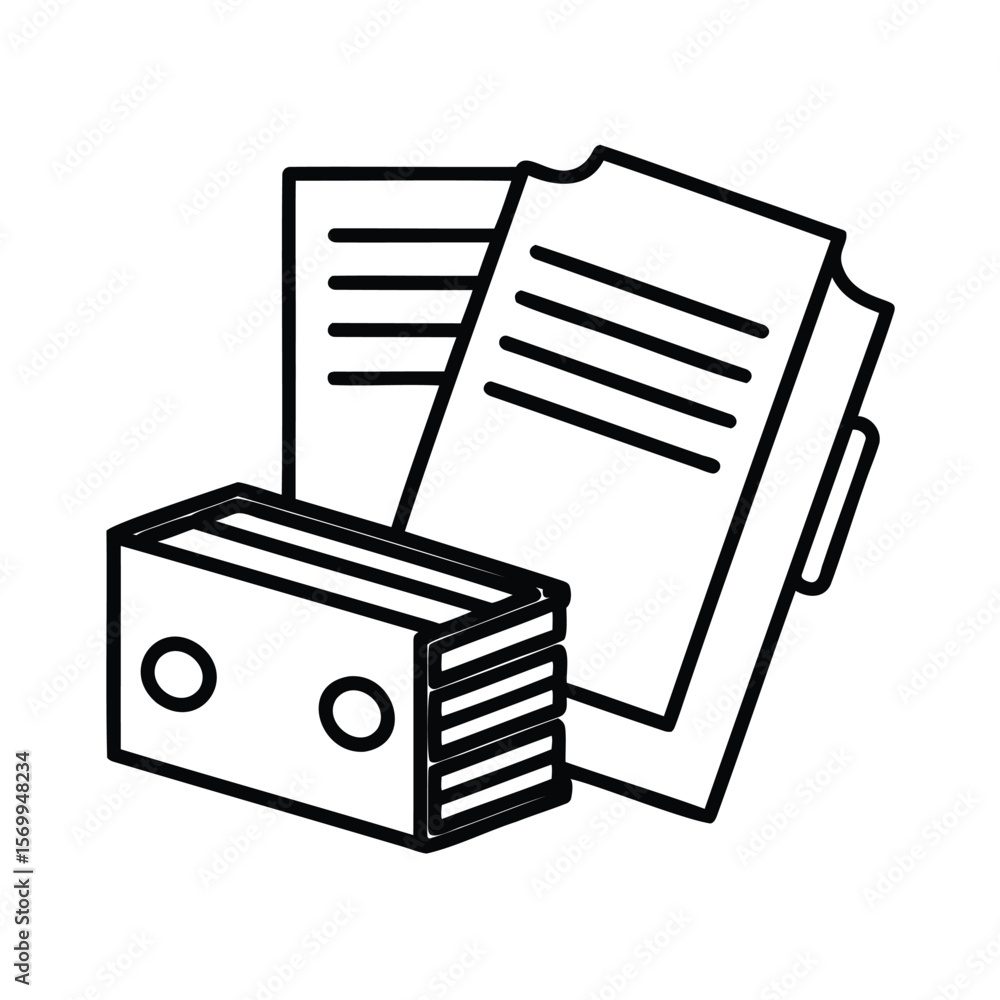 Poster a stack documents a box with two circles on a paper papers
