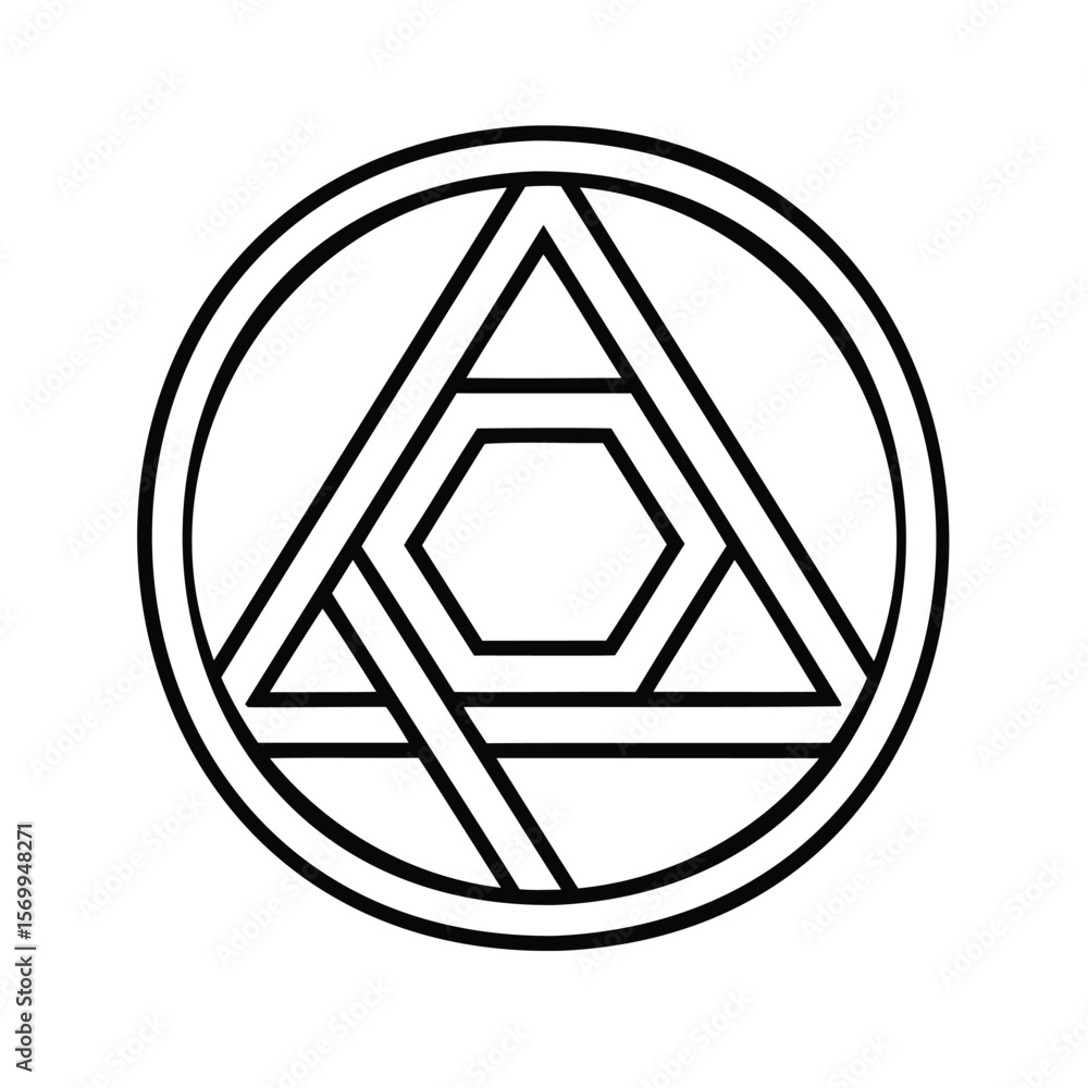Poster geometric symbol inside a circle with triangle hexagon shapes on graphic