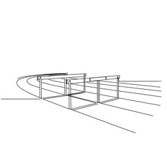 Empty hurdles on red track in minimalist line art style  