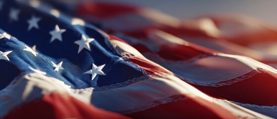 Naklejka premium The American Flag Waving Gracefully with Stars and Stripes in Focus