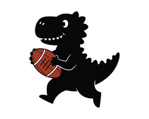 Cute Dinosaur Silhouette with Rugby Ball, A playful black silhouette of a dinosaur carrying a rugby ball.