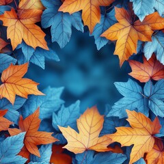 Marco oto&ntilde;al con los colores de octubre y hojas de Arce, bonito Marco, para carteles sobre el oto&ntilde;o e invierno