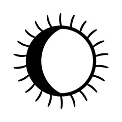 Stylized crescent moon shape with radiating lines isolated on a white background