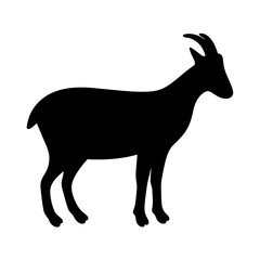 Silhouette of a standing goat with two horns on a white background