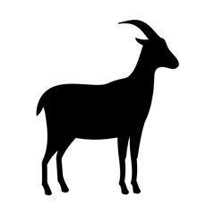Striking silhouette of a mountain goat standing against a white background