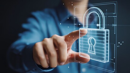 Cybersecurity Professional Activating Digital Lock:  Modern, Futuristic, Secure Technology Concept.