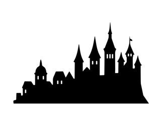 Obraz premium black and white silhouette of the old city without background.