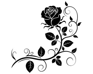 Elegant rose and vine corner design in black and white