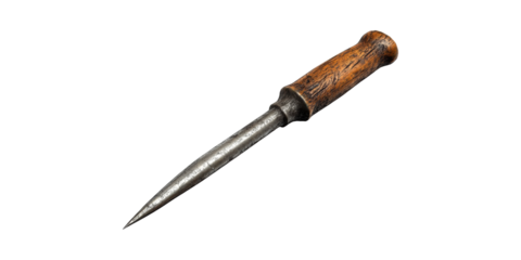 Vintage Ice Pick With Wooden Handle. Traditional Tool For Ice Breaking And Culinary Use Isolated On Transparent Background