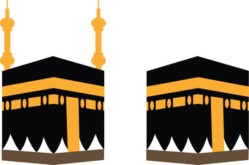 Holy Kaaba in Mecca Saudi Arabia, Hand drawn sketch vector illustration. Panoramic of Kaaba for hajj steps in Al-Haram Mosque symbol collection isolated on transparent background. Creative design.
