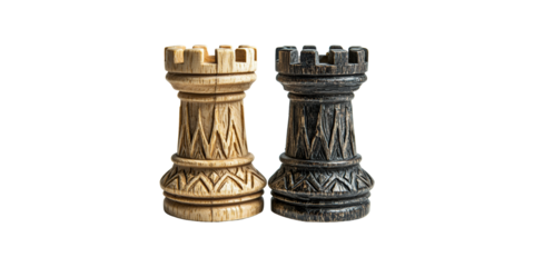 Wooden Chess Rooks. Strategy And Tactics In Board Games Isolated On Transparent Background