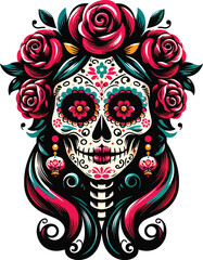 Vector Clipart of a Catrina in Day of the Dead Style with Clean White Background