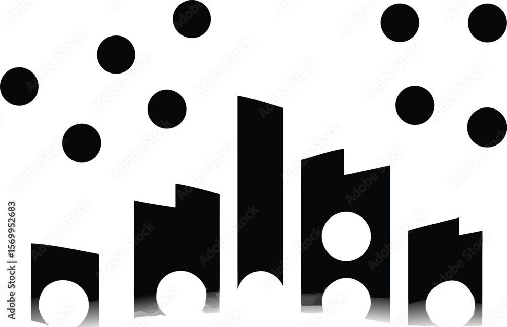 Aufkleber abstract black and white graphic design with circles and vertical rectangles simple monochrome geome