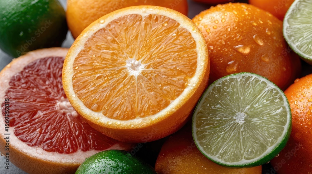 Aufkleber close-up view of oranges and limes displayed in a colorful layout, showcasing the bright slices and 