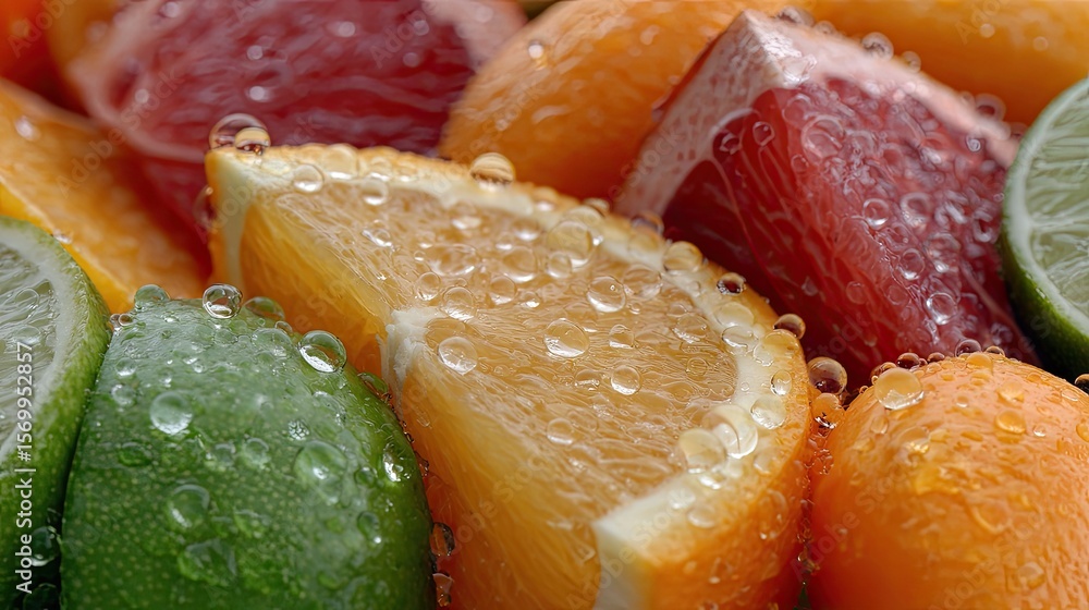 Aufkleber close-up view of oranges and limes displayed in a colorful layout, showcasing the bright slices and 