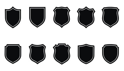 Set of Black Shield and Badge Silhouette Icons