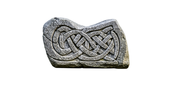 Ancient Viking Runestone With Intricate Knotwork Design. Historical Artifact And Norse Symbolism Isolated On Transparent Background