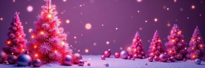 Pink and purple Christmas tree with ornaments and garlands, decorated trees, pink and purple trees, garlands