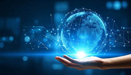 Hand holding a digital globe