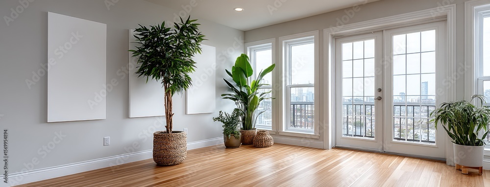 Poster elegant room features two blank poster frames, creating a warm and inviting space for design inspira