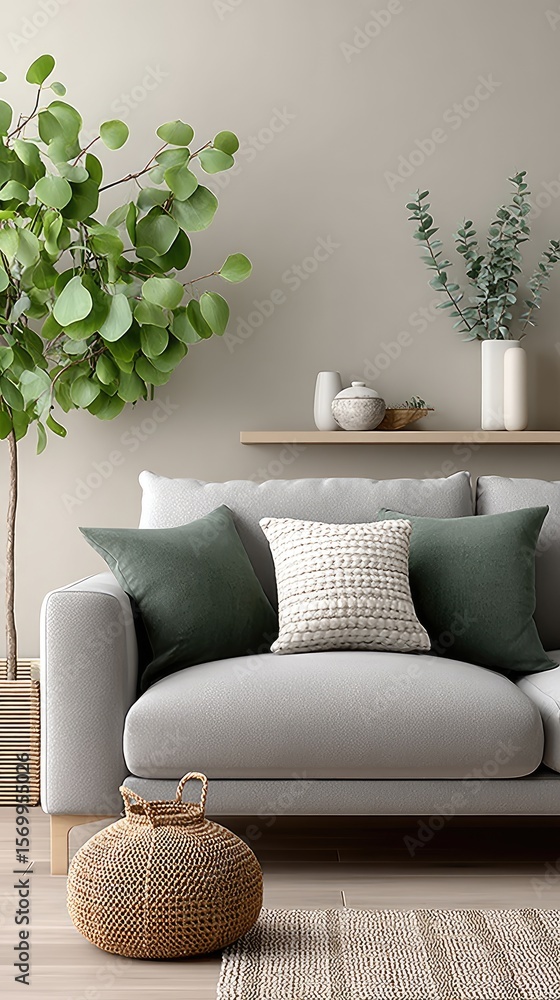 Poster elegant room features two blank poster frames, creating a warm and inviting space for design inspira
