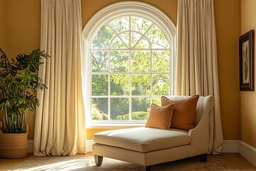 Sunlit Chaise Lounge by Arch Window.