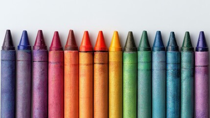 Ultra quality image of rainbow Crayons Arranged on White Background.