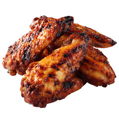 A delicious, whole roasted chicken and grilled wings on a white background, perfect for a festive meal