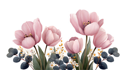 Beautiful floral set with watercolor spring tulip flowers. Stock illustration. 13947798 1