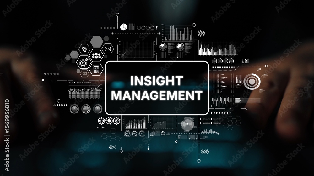 Poster digital concept of insight management with data visualization graphics and modern technology element