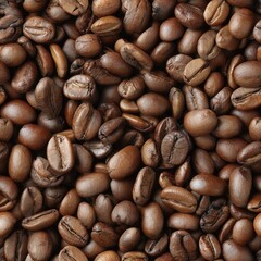 This piece highlights rich textures of coffee beans in sharp focus against a sleek black background SEAMLESS PATTERN