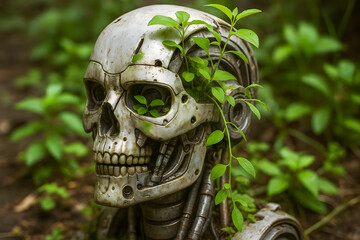 Skull Overgrown with Greenery - Nature vs Civilization