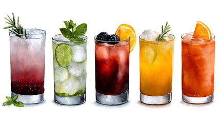 Watercolor Bramble illustration. Alcohol long drink clipart. Glass of cocktail. Club shake beverage hand drawn illustration. Stock print. 58225823 1