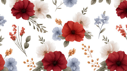 Beautiful vector floral seamless pattern with watercolor hand drawn flowers. Stock background design print. 87900364 1