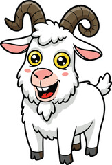 Cute White Goat Cartoon with Big Eyes and Happy Smile, Adorable Farm Animal Character Illustration, Cheerful Kid Goat Smiling, Funny Domestic Livestock Drawing, Child-Friendly Mammal Graphic

.