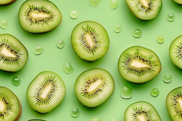 Kiwi fruit slices with green background. (3)