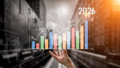 Business growth forecast highlights increasing trends new year 2026. Growth forecast data, growth...
