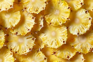 Pineapple slices with closeup texture.