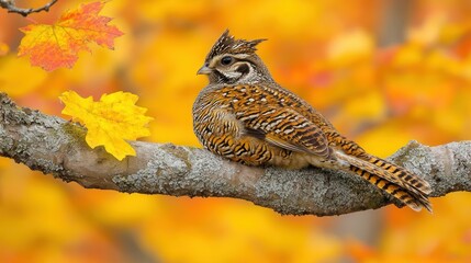 Fototapeta premium Colorful bird on autumn branch