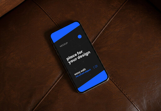 Cellphone Mockup on Leather Sofa