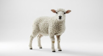 Fototapeta premium Fluffy sheep stands calmly soft light studio shot. AI Generated