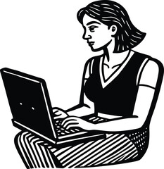 Young woman working on laptop,a woman sitting with a laptop, business woman working on laptop