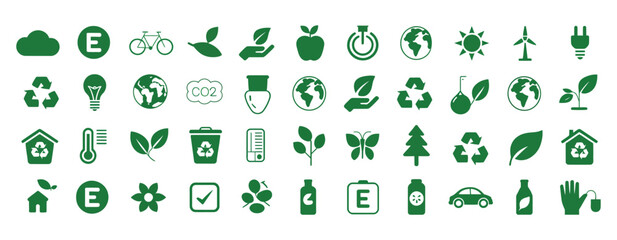 Vector nature and ecology icons set, modern eco green symbols perfect for environmental themes

