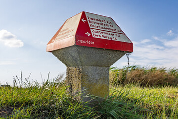 A red and white ANWB signpost 