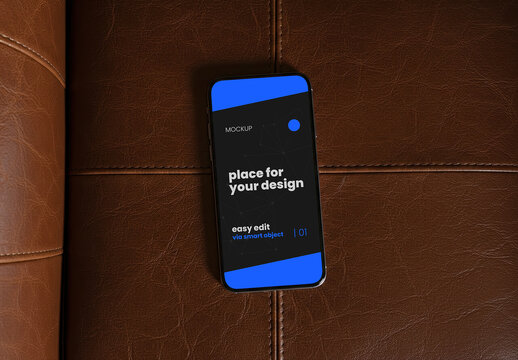 Cellphone Screen Mockup on Leather Sofa