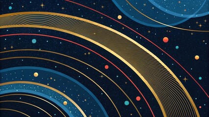 Cosmic celestial orbits with golden celestial arcs abstract