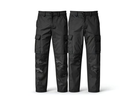 Pair of black work pants with camouflage pattern