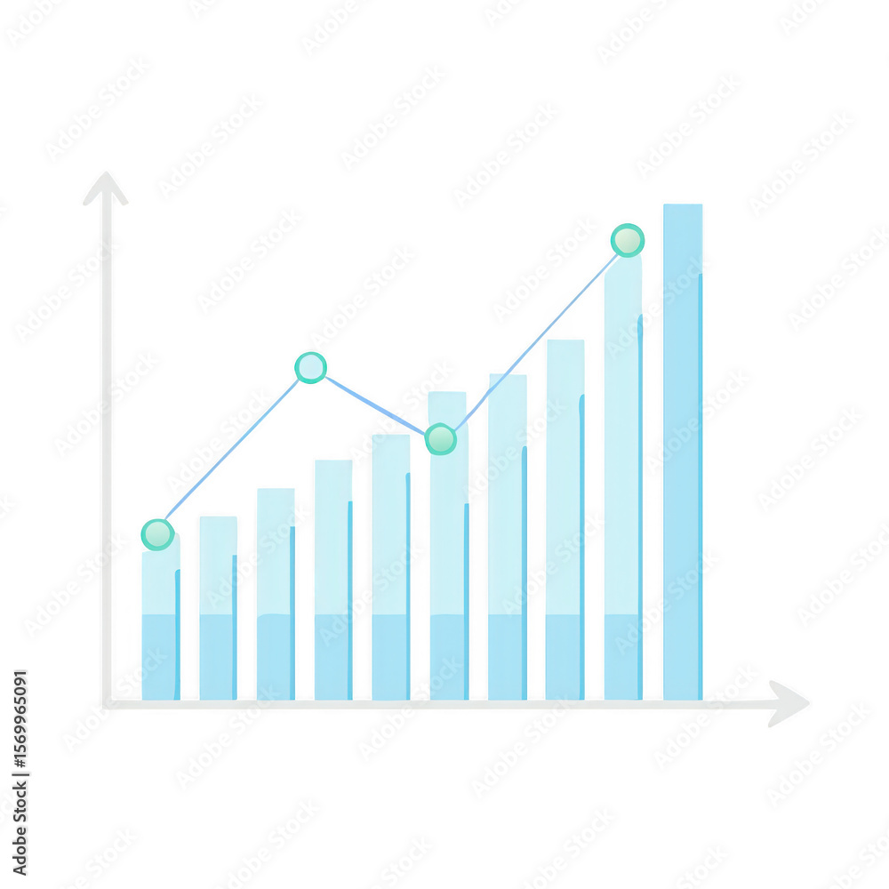 Poster business growth bar chart with line graph isolated on transparent background