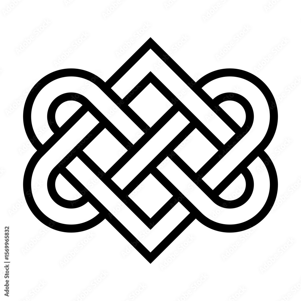 Poster celtic love knot pattern. single line forming two hearts, seamless interlaced in a loop with no begi