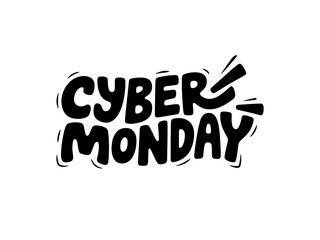 CYBER MONDAY Hand-drawn Style text Graphic black silhouette vector, Simple silhouette Design vector icon with Transparent background. A bold, stylized font text, Perfect for Sales Promotions